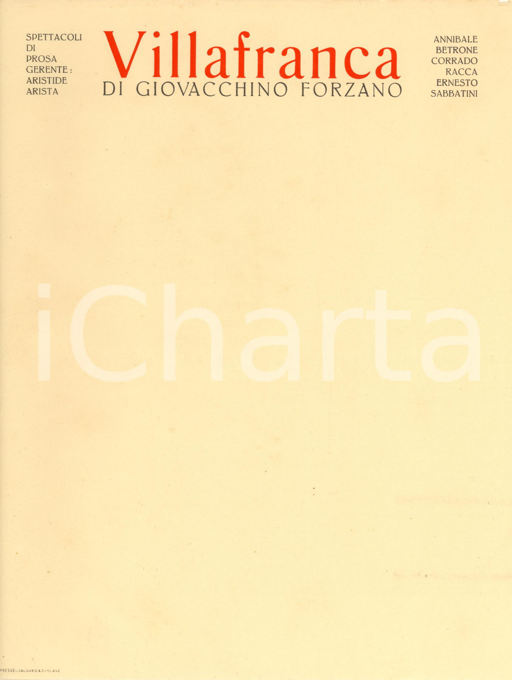Manoscritto, lettera originale 1930 ca TEATRO Compagnia BETRONERACCASABATINI  Villafranca Carta intestata 1