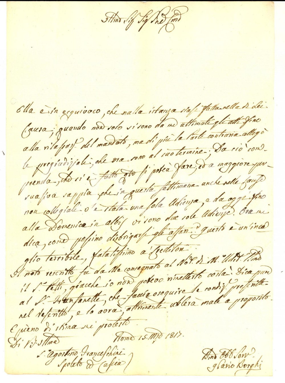 Manoscritto, lettera originale 1817 ROMA Si Ã¨ fatto quanto si potea fare Lettera procuratore Ilario BORGHI 1