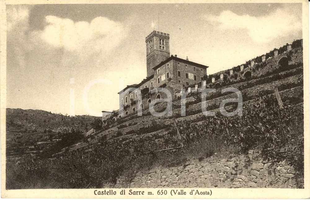 Cartolina originale da collezione 1937 SARRE AO Veduta del castello con vigneti Cartolina postale FP VG 1