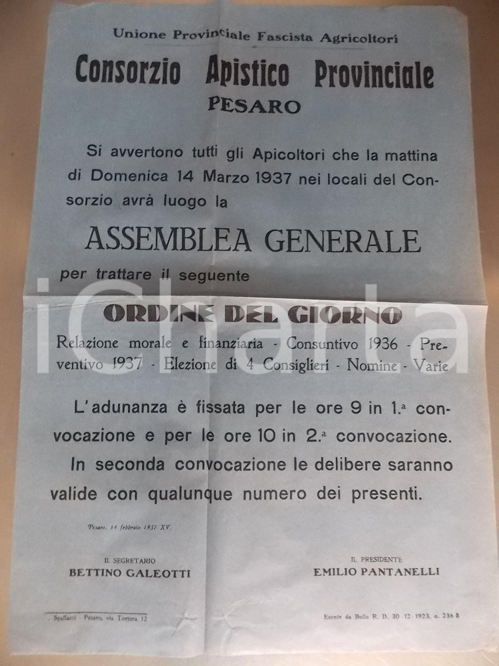 Documento originale, autentico 1937 PESARO Apicoltori denuncino alveari al Consorzio Apistico Provinciale 1