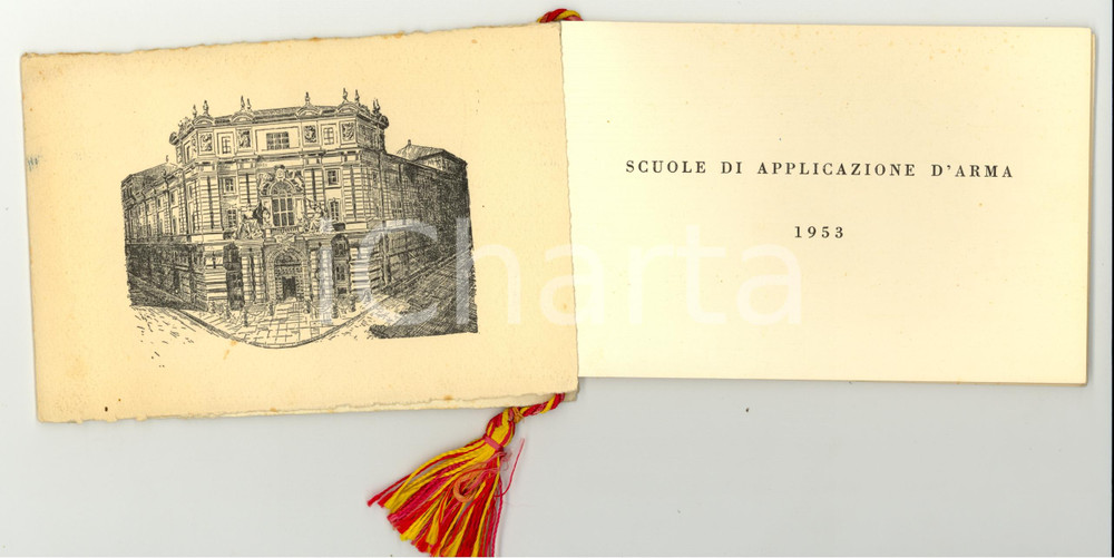Oggetto da collezione cartaceo 1953 SCUOLE D APPLICAZIONE D ARMA Biglietto con calendario 1