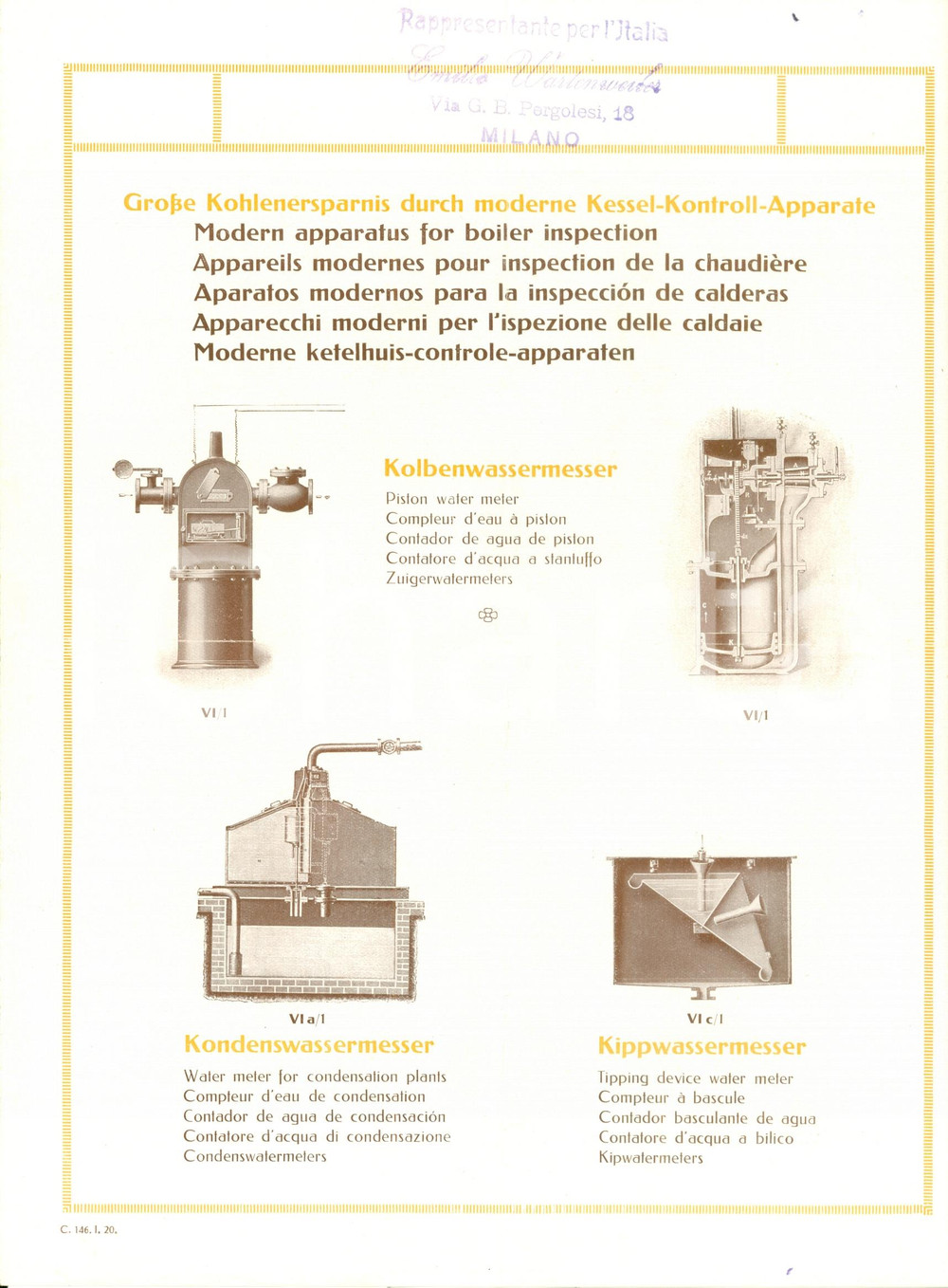 Materiale pubblicitario d’epoca 1935 ca J.C. ECKARDT Manometri e misuratori Emilio WARTENWEILER ILLUSTRATO 1