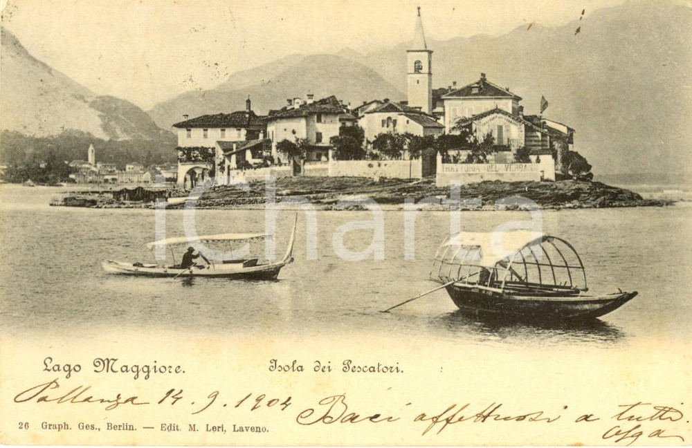 Cartolina originale da collezione 1904 STRESA (VB) LAGO MAGGIORE Barche al largo Isola dei PESCATORI *Cartolina VG 1