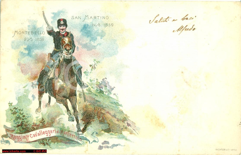 Cartolina originale da collezione 1902 Reggimento Cavalleggeri di MONFERRATO FP VG 1
