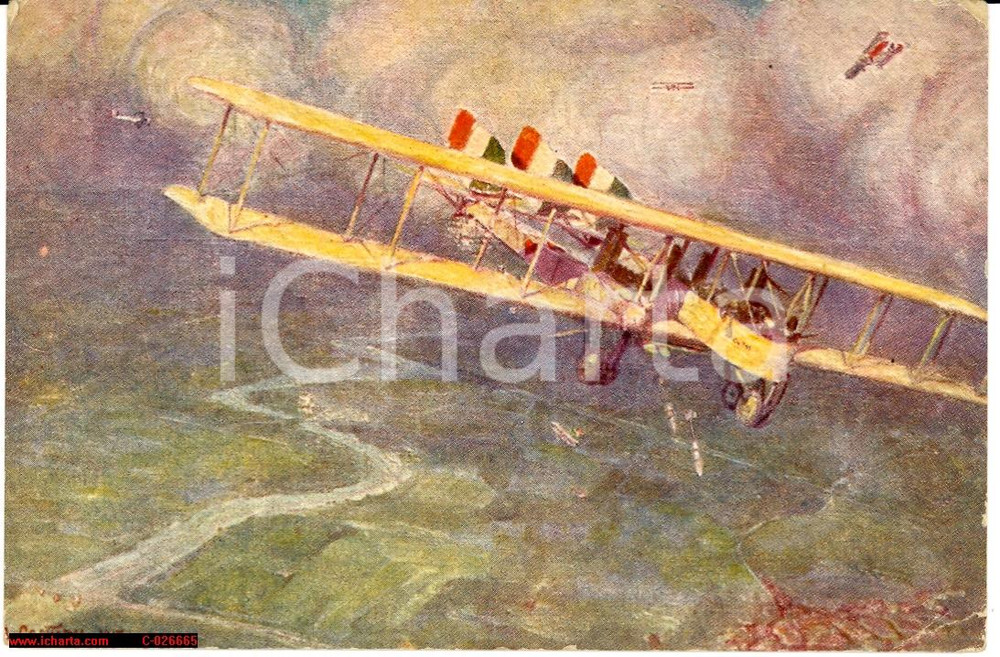 Cartolina originale da collezione 1918 WW1 Caproni CA36 sull'Isonzo, Amerigo Contini 1