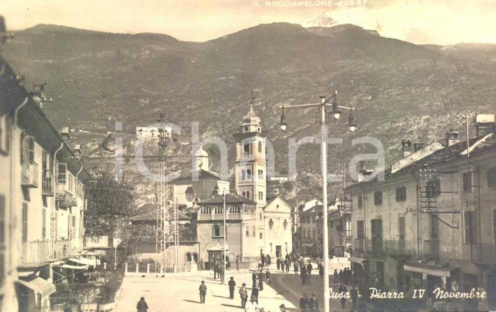 Cartolina originale da collezione 1942 SUSA (TO) Piazza IV NOVEMBRE veduta del ROCCIAMELONE *Cartolina ANIMATA 1