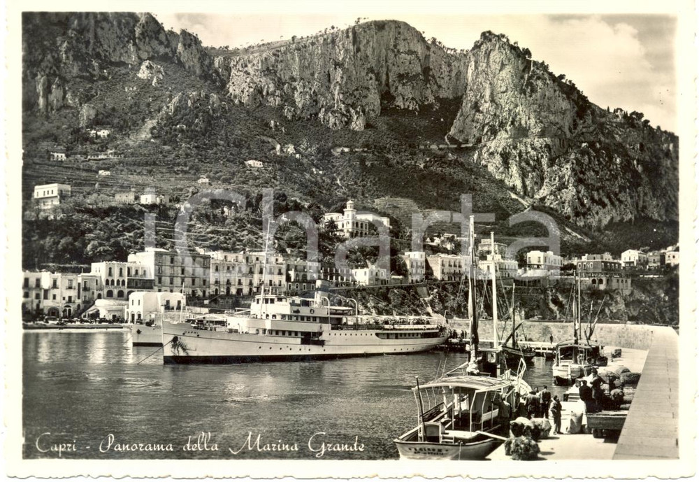 Cartolina originale da collezione 1950 ca CAPRI (NA) Piroscafo CAPRI all'attracco MARINA GRANDE *ANIMATA FG NV 1