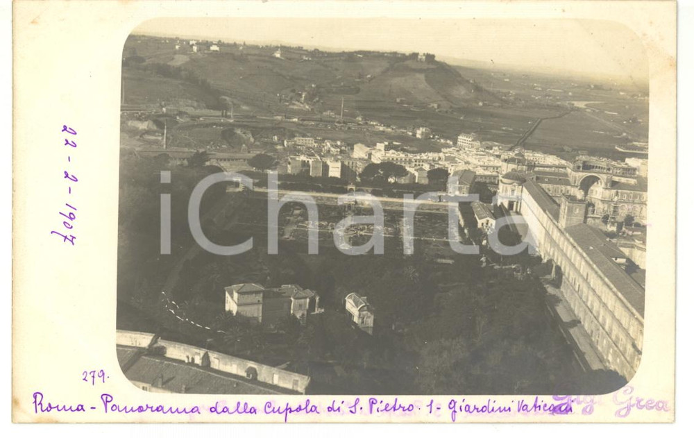1907 ROMA Veduta panoramica dei Giardini Vaticani *Fotocartolina VINTAGE