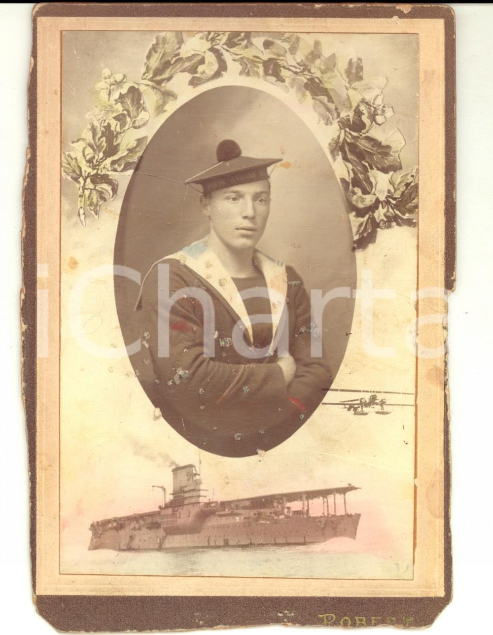 Fotografia d epoca originale 1900 ca FRANCIA MARINE NATIONALE Jeune matelot de porteavions Foto 12x15 cm 1
