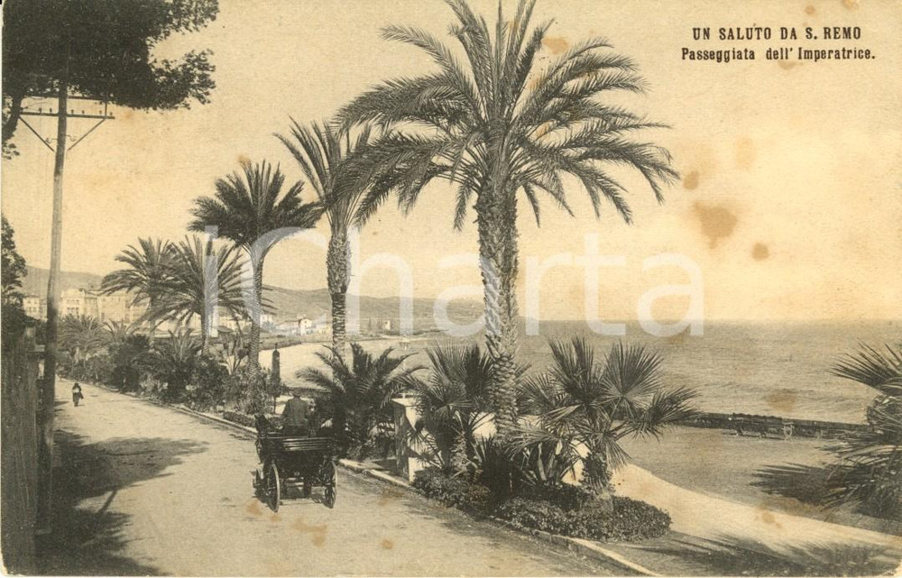 Cartolina originale da collezione 1911 SANREMO IM Passeggiata dell IMPERATRICE con calesse Cartolina FP VG 1