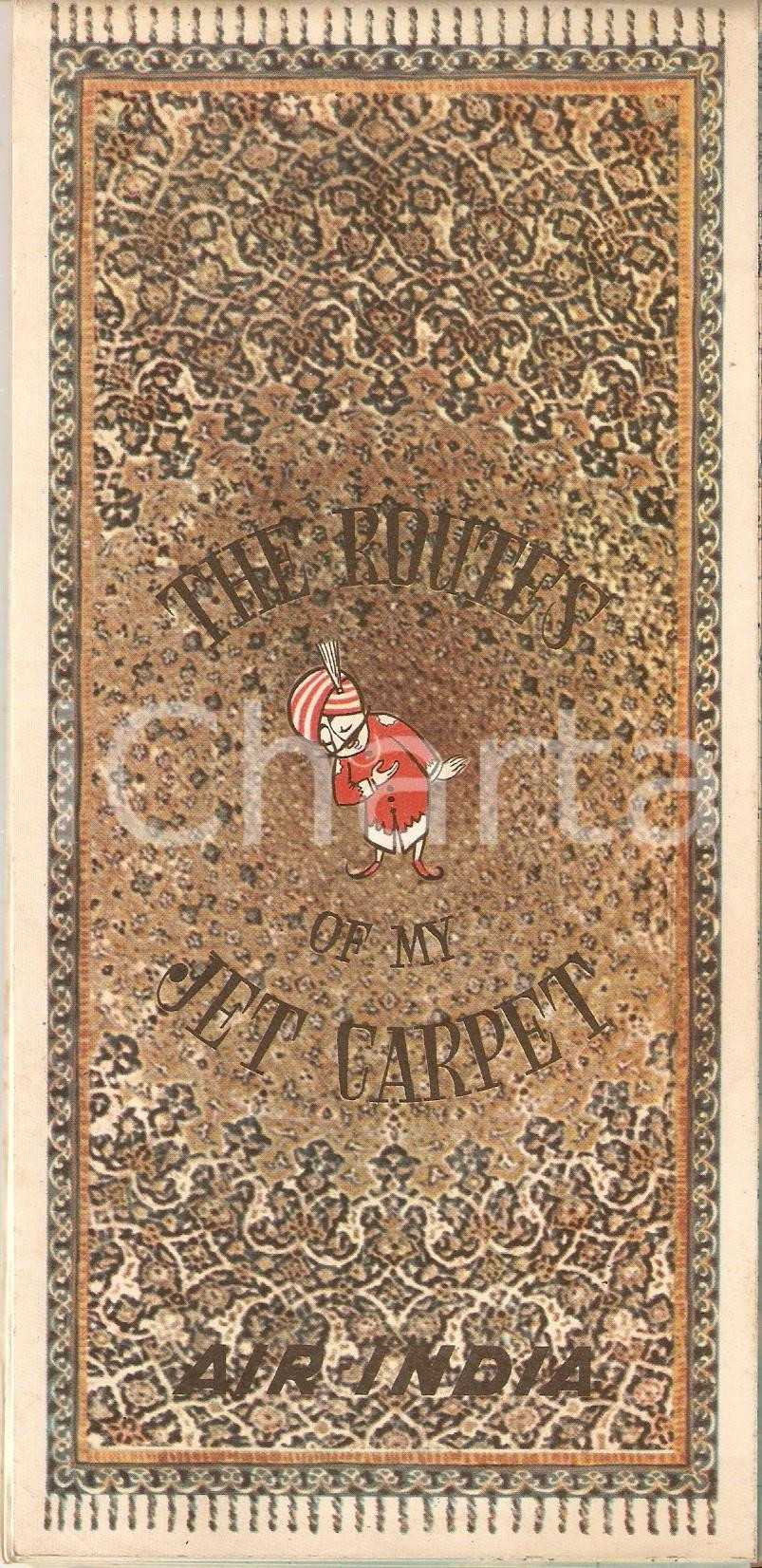 Libro, pubblicazione d epoca 1970 ca AIR INDIA The routes of my jet carpet Cartina delle tratte aeree 100x50 1