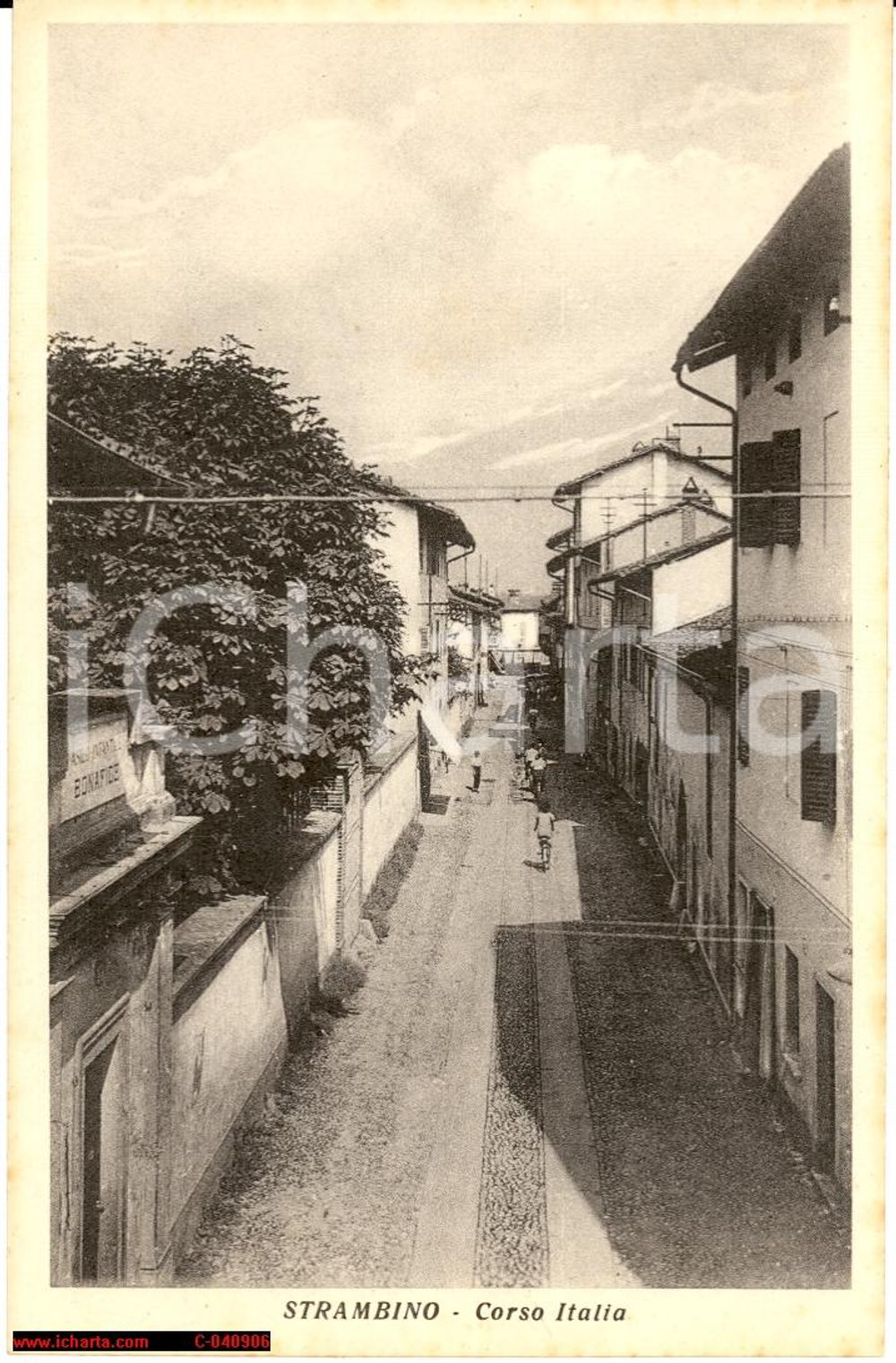 Cartolina originale da collezione 1930 Strambino C.so Italia *Veduta animata *FP NV 1