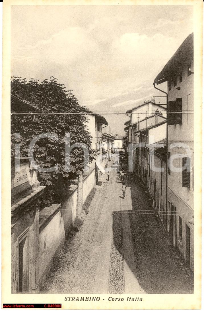 Cartolina originale da collezione 1930 Strambino C.so Italia Veduta animata FP NV 1