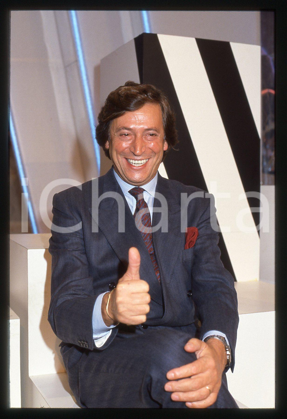 35mm vintage slide* 1986 RETE 4 - Guido ANGELI a UN FANTASTICO TRAGICO VENERDÌ 3