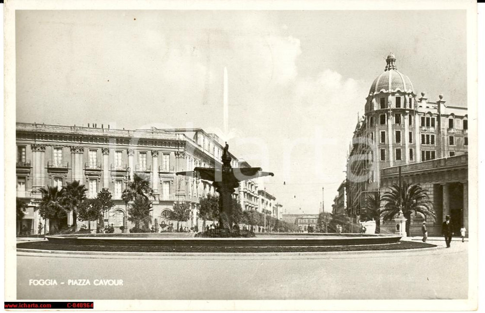 Cartolina originale da collezione 1936 Foggia Piazza Cavour - Veduta animata d'epoca 1