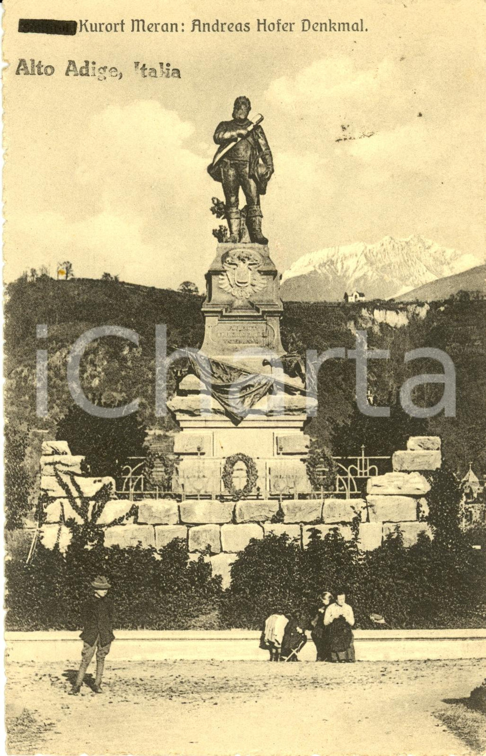 Cartolina originale da collezione 1933 MERANO BZ Monumento a ANDREAS HOFER Cartolina postale animata FP VG 1