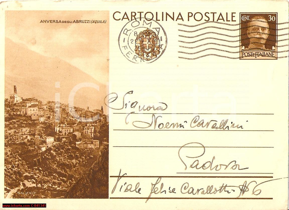 Cartolina originale da collezione 1935 ANVERSA DEGLI ABRUZZI (AQ) Veduta aerea FG VG 1