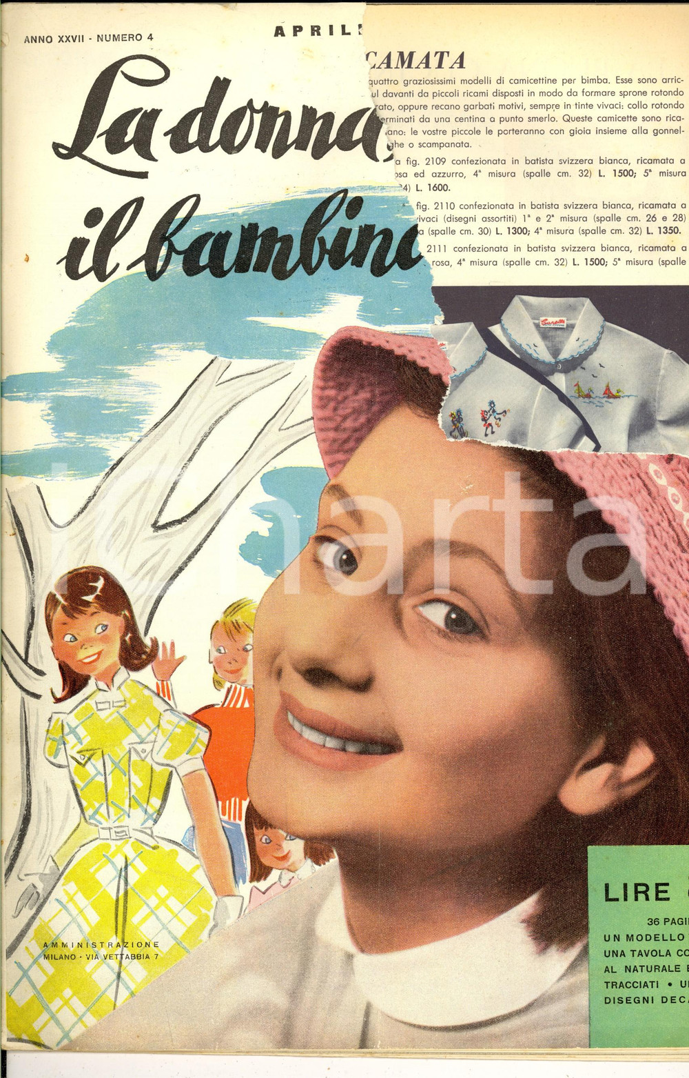 Giornale, rivista storica 1956 LA DONNA, LA CASA, IL BAMBINO Abitini bimbi Rivista anno XXVII nÂ° 4 1