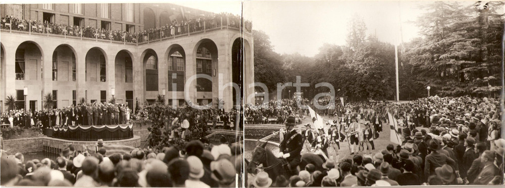 Fotografia d epoca originale 1933 MILANO Carri allegorici alla TRIENNALE per Giornata Uva Fotografia DOPPIA 1