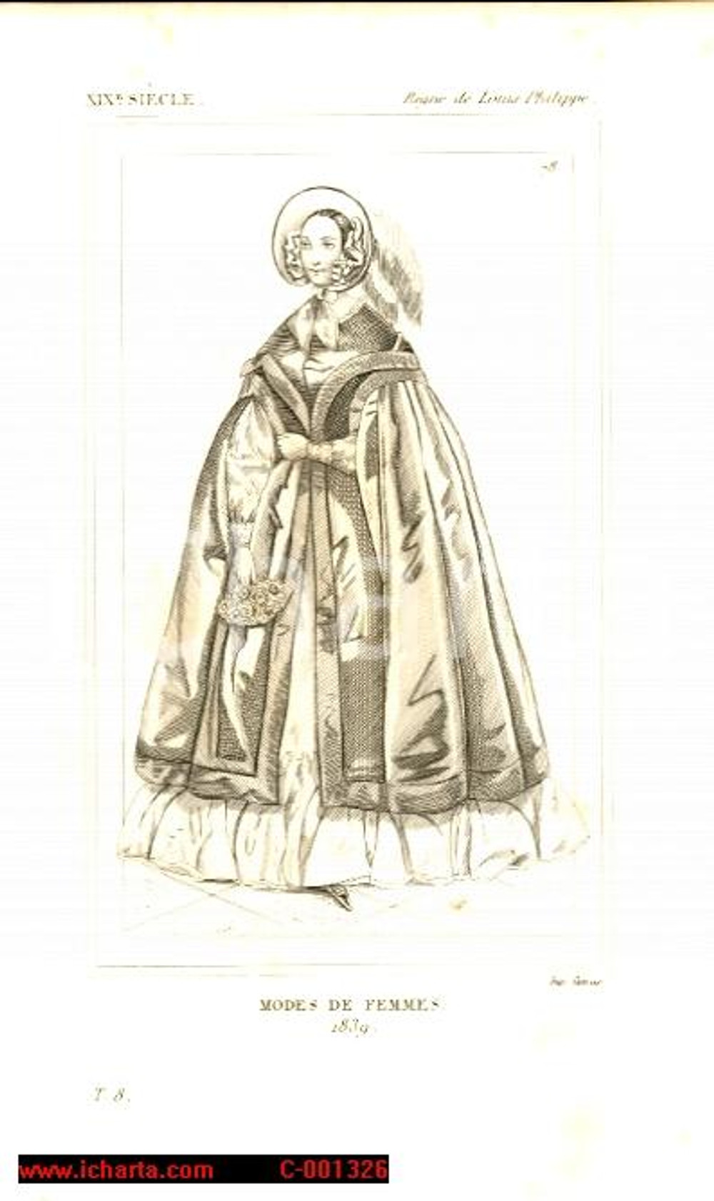 Stampa, bozzetto originale 1852 REGNE DE LOUIS PHILIPPE Costume franÃ§ais Modes des femmes en 1839 Gravure 1