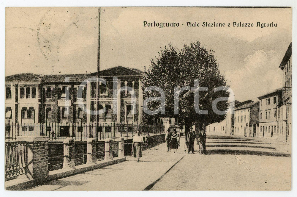 1924 PORTOGRUARO Viale stazione e Palazzo Agraria - Cartolina ANIMATA FP VG  Cartolina postale d'epoca, viaggiata.CONDIZIONI: fairFORMATO: FP    originale e autentica 1