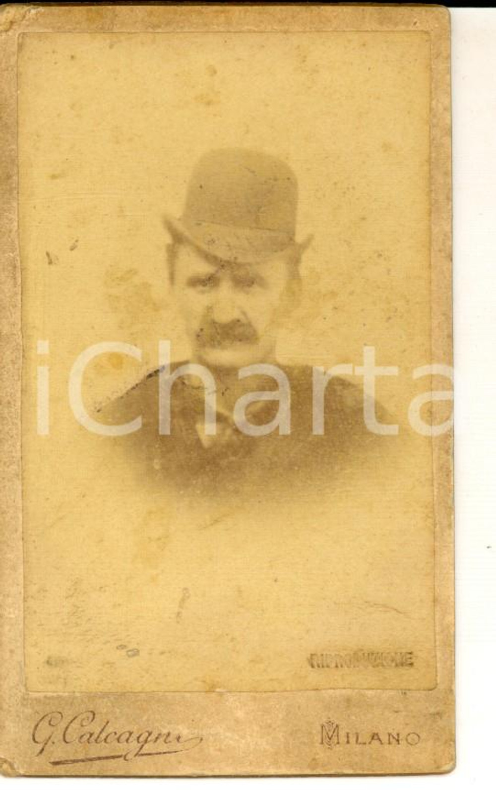 Fotografia d epoca originale 1896 MILANO Ritratto maschile con la bombetta Fotografia G. CALCAGNI CDV 1