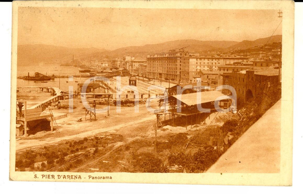 Cartolina originale da collezione 1927 GENOVA SAMPIERDARENA Panorama con scalo marittimo Cartolina FP VG 1