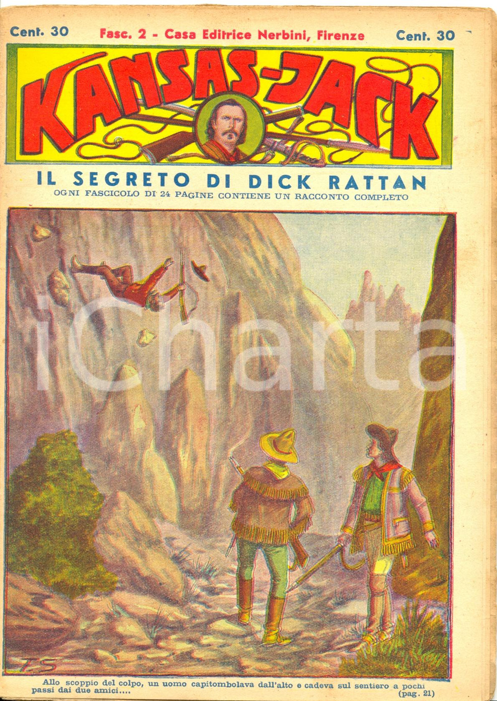 Giornale, rivista storica 1935 ca KANSAS JACK Il segreto di Dick RATTAN fascicolo 2 Rivista NERBINI 1