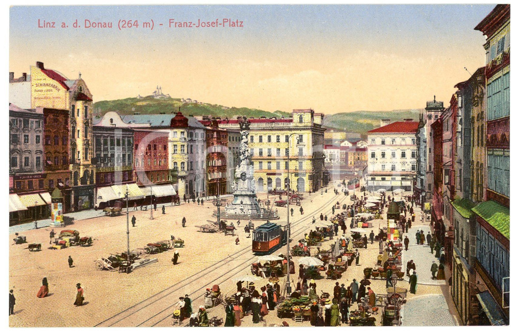 Cartolina originale da collezione 1917 LINZ  AUSTRIA FranzJosefPlatz  Cartolina ANIMATA FP NV 1