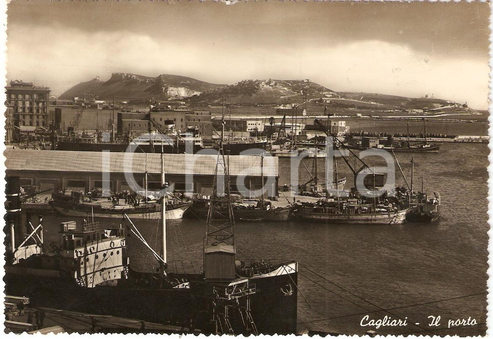 Cartolina originale da collezione 1952 CAGLIARI Scorcio Panoramico PORTO Cartolina FG VG 1