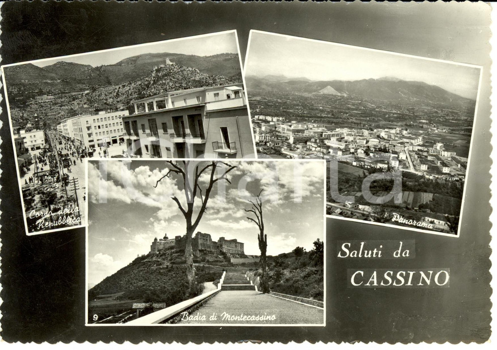 Cartolina originale da collezione 1958 CASSINO FR Vedutine con corso della REPUBBLICA e abbazia Cartolina FG VG 1