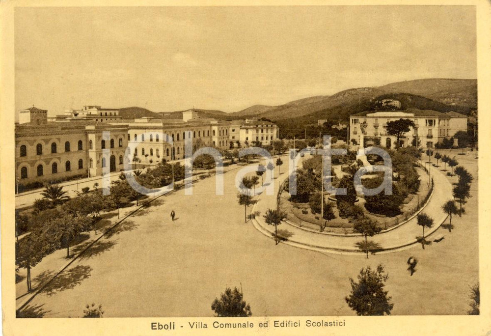 Cartolina originale da collezione 1949 EBOLI (SA) Villa Comunale ed edifici scolastici *Cartolina ANIMATA FG VG 1