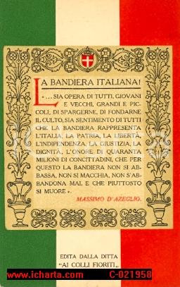 Cartolina originale da collezione 1930 ca BANDIERA ITALIANA Cartolina Ai Colli Fioriti 1