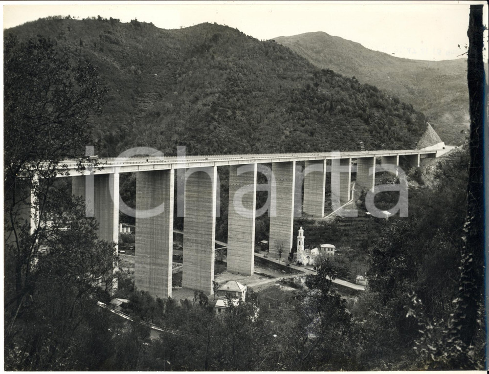 1965 AUTOSTRADA GENOVA-SESTRI LEVANTE Viadotto sul torrente RECCO *Foto 24x18 cm