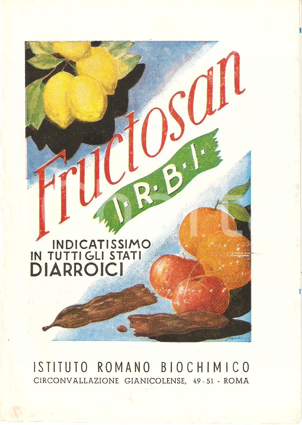 Materiale pubblicitario d’epoca 1940 ca ROMA Istituto Biochimico Farmaco FRUCTOSAN IRBI Pieghevole 1