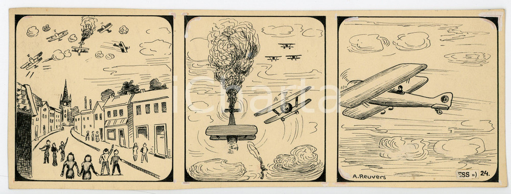 1940ca DRUMPIE'S DOLLE ADVENTUREN Comic strip 24 - A. REUVERS Original art RARE Striscia a fumetti d'epoca, originale e autentica. Disegno originale a china firmato A. Reuvers. EDITORE: Omnium PressCONDIZIONI: FAIRDIMENSIONI: 25x9 cm    originale e autentica 1