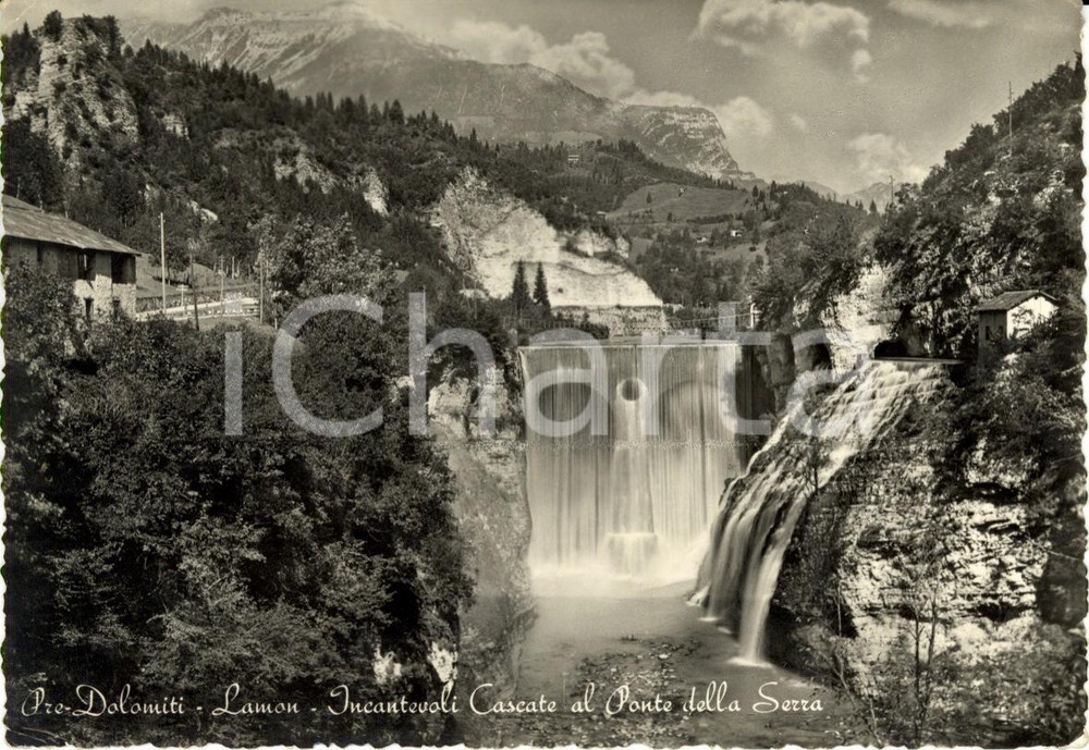 Cartolina originale da collezione 1949 LAMON BL Veduta delle cascate al PONTE DELLA SERRA Cartolina FG VG 1