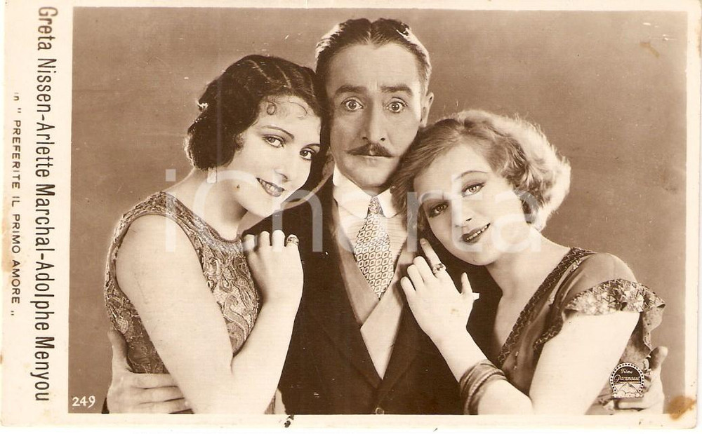 Cartolina originale da collezione 1927 BLONDE OR BRUNETTE Greta NISSEN Arlette MARCHAL Adolphe MENJOU Cartolina FP 1