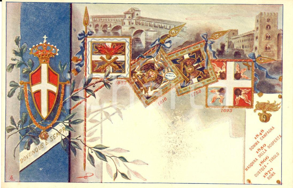 Cartolina originale da collezione 1900 ca REGIO ESERCITO 9Â° Reggimento ARTIGLIERIA *Cartolina Illustrata FP VG 1