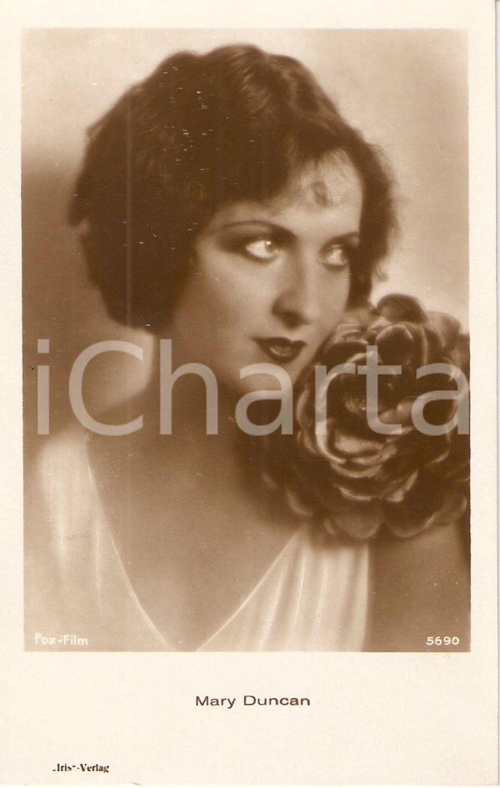 Cartolina originale da collezione 1925 ca CINEMA Actress Mary DUNCAN Portrait with big flower *Cartolina FP NV 1