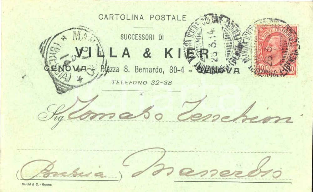 Cartolina originale da collezione 1914 GENOVA -  VILLA & KIER - Non potendo tenere conti in sospeso *Cartolina FP 1