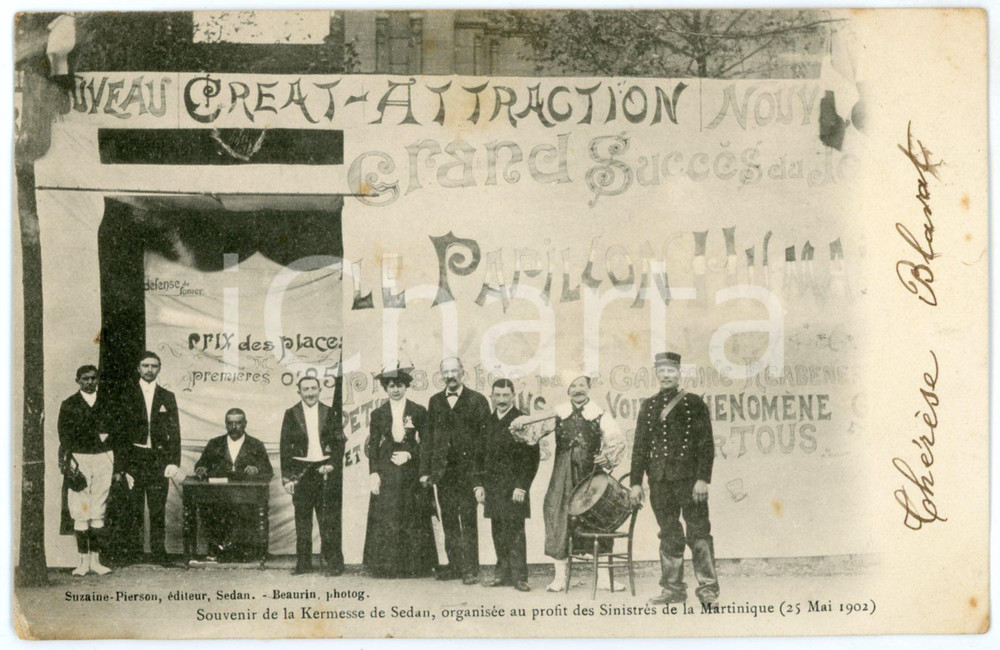 1902 SEDAN Kermesse au profit des SinistrÃ©s de la Martinique - Carte postale  Cartolina postale d'epoca, scritta ma non viaggiata.CONDIZIONI: G (lievi piegature angolari e minima sbrecciatura)FORMATO: FP    originale e autentica 1