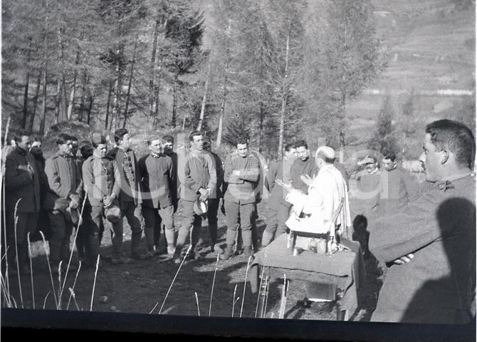 6X4cm NEGATIVO ORIGINALE * 1915ca WW1 ESERCITO ITALIANO Messa al campo tra monti