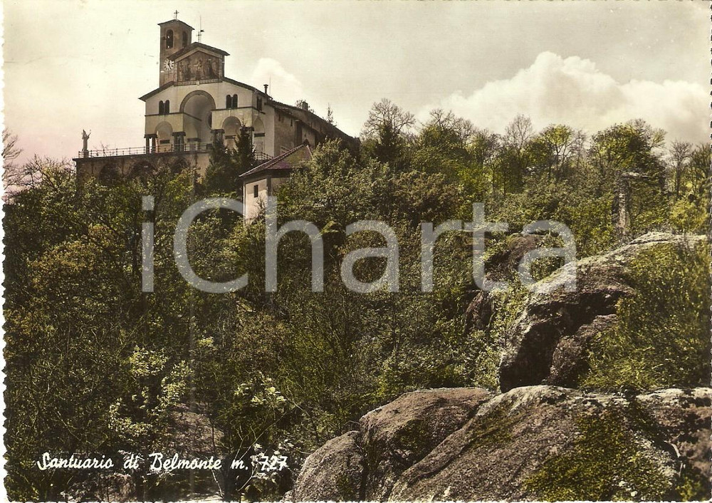 Cartolina originale da collezione 1956 VALPERGA TO Santuario di BELMONTE Panorama Cartolina FG VG 1