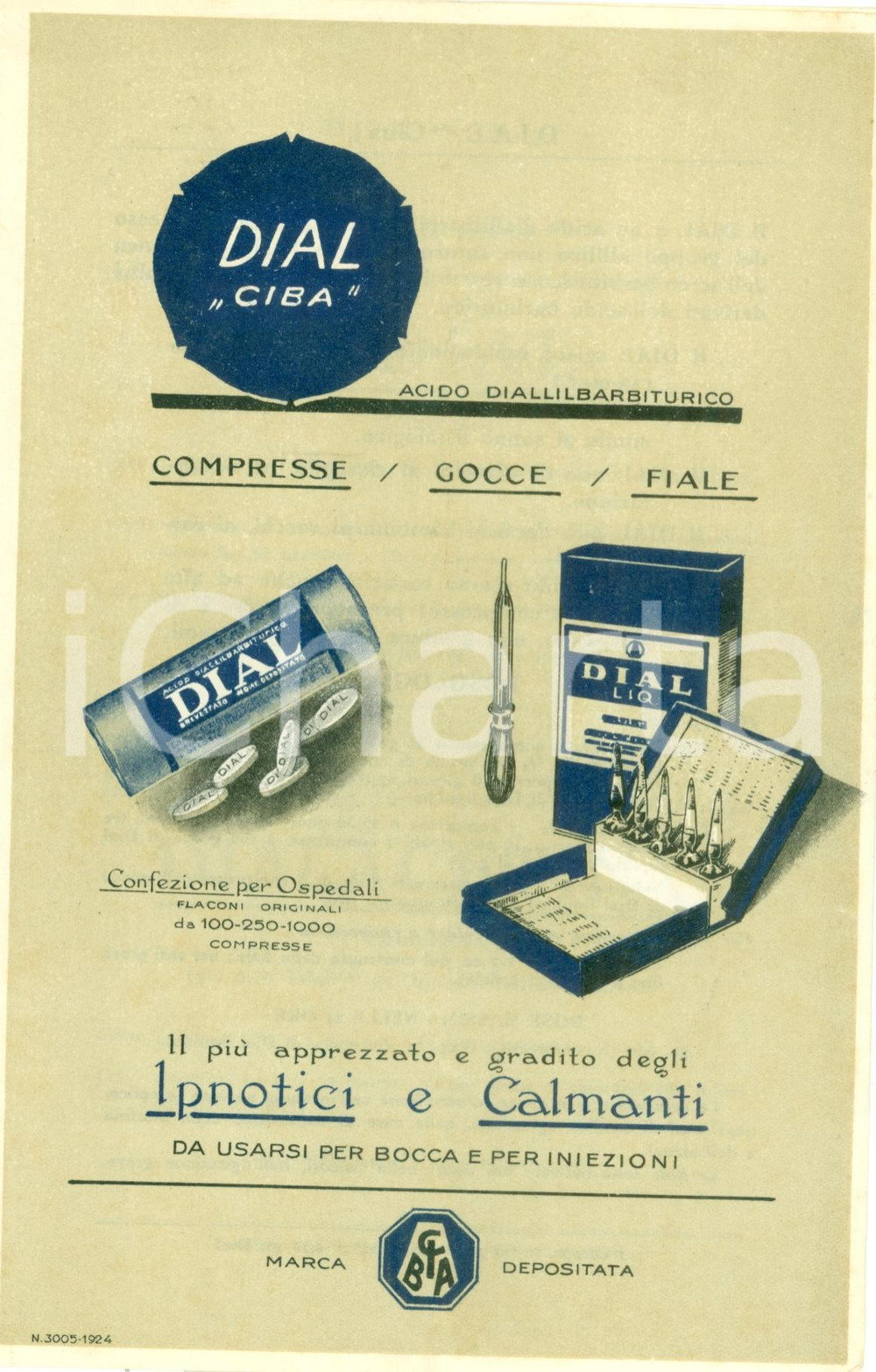 Materiale pubblicitario d’epoca 1924 MILANO SocietÃ  Italiana Industria Chimica BASILEA Nuovo DIAL CIBA Illustr. 1