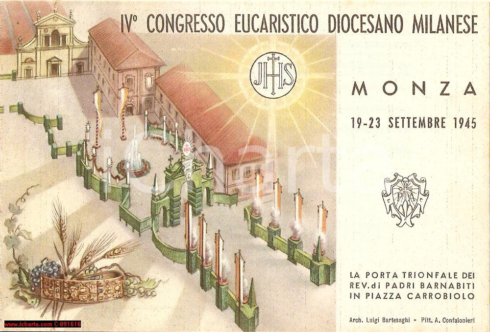Cartolina originale da collezione 1945 MONZA IV Congresso eucaristico Porta dei BARNABITI Cartolina FG NV 1