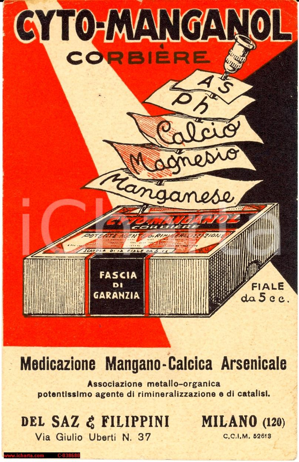 Materiale pubblicitario d’epoca 1928 Cyto Manganol Saz & Filippini reclame farmaceutica 1