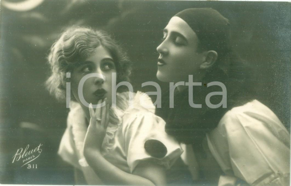 Cartolina originale da collezione 1927 IL CIRCO Due clown in costume durante uno spettacolo Cartolina FP NV 1
