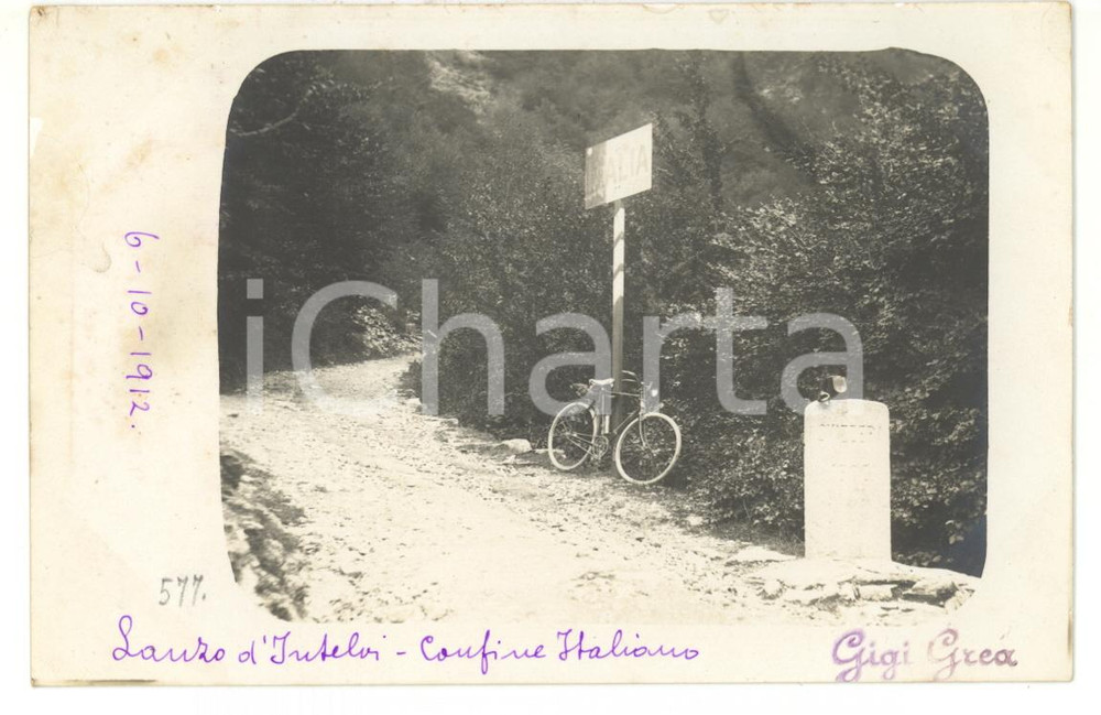 1912 LANZO D'INTELVI (CO) Bicicletta al confine italiano *Fotocartolina