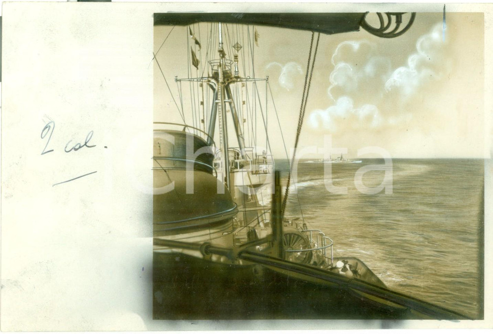Fotografia d epoca originale 1942 GUERRA NAVALE WW2 Navi da guerra italaine scortano un convoglio Fotografia 1
